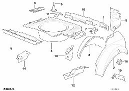 FLOOR PANEL TRUNK/WHEEL HOUSING REAR diagram for BMW 8 Series E31 850Ci