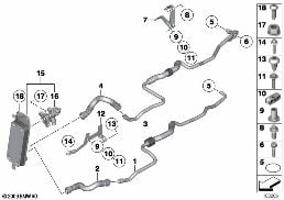 HEAT EXCH./TRANSMISSION OIL COOLER LINE diagram for BMW 7 Series F01 LCI 750i