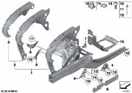 Cava da roda/apoio do motor diagram for BMW 7 Series F03 760LiS