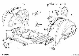 FLOOR PANEL TRUNK/WHEEL HOUSING REAR diagram for BMW 3 Series E30 325i
