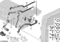 COOLING SYSTEM WATER HOSES diagram for BMW 3 Series E92 LCI 330i