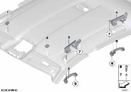 Monteringsdetaljer innertak diagram for BMW 5 Series F07 GT 530d