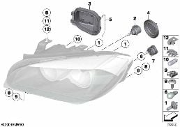 INDIVIDUAL PARTS FOR HEADLAMP, HALOGEN diagram for BMW X1 E84 20i
