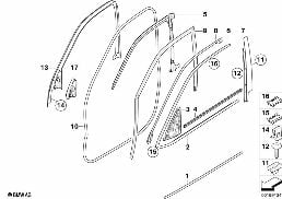 แผ่นปิดและซีลประตูหน้า diagram for BMW X5 E70 3.0si