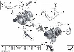 EXHAUST TURBOCHARGER WITH LUBRICATION diagram for BMW 7 Series F02 760Li