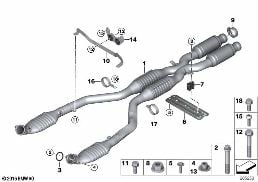 Katalyzátor/přední tlumič výfuku diagram for BMW 3 Series E90 LCI M3