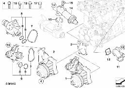 冷却系-ウォーター ポンプ/サーモスタット diagram for BMW 5 Series E39 525d