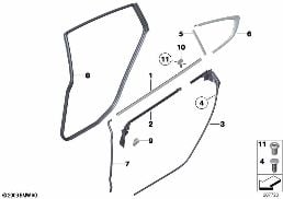TRIM AND SEALS FOR DOOR, REAR diagram for BMW 5 Series F07 GT LCI 530dX