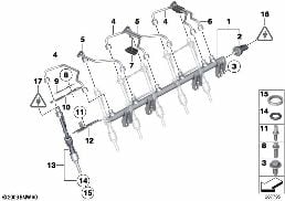 HIGH-PRESSURE RAIL/INJECTOR/LINE diagram for BMW 3 Series E90 LCI 335i