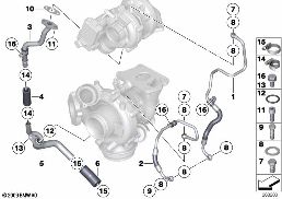 OIL SUPPLY EXHAUST TURBOCHARGER diagram for BMW 4 Series F33 LCI 435dX