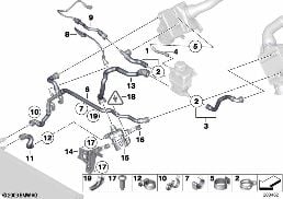 COOLING SYSTEM WATER HOSES, TURBO diagram for BMW 7 Series F01 LCI 750i