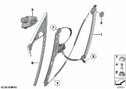 DOOR WINDOW LIFTING MECHANISM FRONT diagram for BMW 5 Series F07 GT LCI 530dX