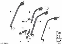 Ceinture de sécurité arrière diagram for BMW 5 Series F10 LCI 528i