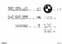 Emblematy / Ciągi napisów diagram for BMW 3 Series E30 325ix