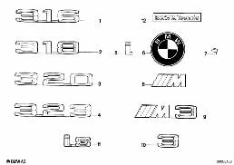 Embleem / sierschrift diagram for BMW 3 Series E30 320i