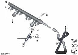 Dysza wtryskiwacza przewodu paliwa diagram for BMW MINI R56 One
