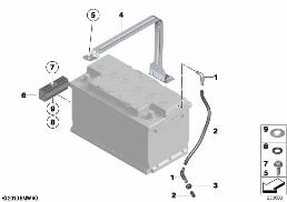 BATTERY HOLDER AND MOUNTING PARTS diagram for BMW 6 Series F06 Gran Coupé 640dX