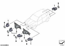 ระบบควบคุมระยะการจอด (PDC) diagram for BMW X5 E70 4.8i