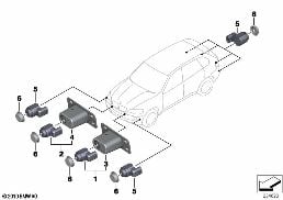 ระบบควบคุมระยะการจอด (PDC) diagram for BMW X5 E70 4.8i