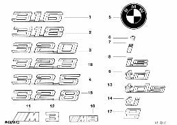 EMBLEMS / LETTERINGS diagram for BMW 3 Series E36 323i