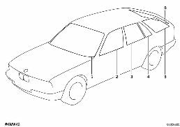 GLAZING diagram for BMW 5 Series E34 M5