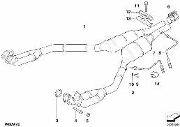 Katalyzátor/přední tlumič výfuku diagram for BMW 5 Series E39 540i