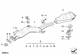 Система выпуска ОГ Зд diagram for BMW 5 Series E34 540i