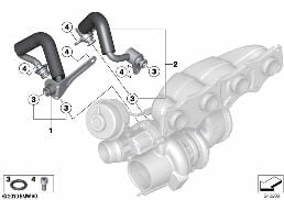 ENGINE COOLING SYSTEM EXHAUST TURBO. diagram for BMW 1 Series F20 LCI 125i