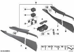 Monteringsdetaljer mittkonsol diagram for BMW 5 Series F07 GT 530d