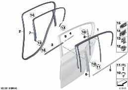 TRIM AND SEALS FOR DOOR, REAR diagram for BMW 1 Series F20 118dX