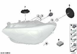 INDIVIDUAL PARTS FOR HEADLAMP, HALOGEN diagram for BMW 1 Series F21 114i