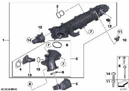 INTAKE MANIFOLD AGR WITH FLAP CONTROL diagram for BMW 4 Series F33 LCI 435dX