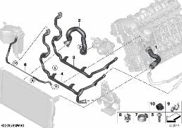 COOLING SYSTEM WATER HOSES diagram for BMW 3 Series E90 LCI 335i