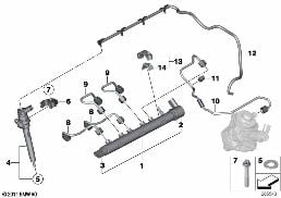 Accumulateur HP/injecteur/conduite diagram for BMW 3 Series F31 320d ed