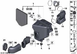 Tłumik szmerów ssania/wkład filtra/HFM diagram for BMW X3 F25 28i