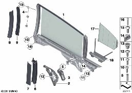 Pare-soleil porte arrière diagram for BMW 5 Series F18 520Li