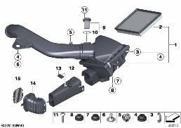 INTAKE MUFFLER/FILTER CARTRIDGE/HFM diagram for BMW 3 Series F31 335iX
