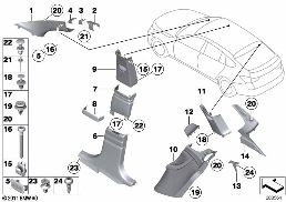Klädsel A- / B- / C- / D-Dörrstolpe diagram for BMW 5 Series F07 GT 530d
