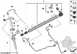 HIGH PRESSURE ACCUMULATOR/INJECTOR/LINE diagram for BMW 6 Series F12 640d