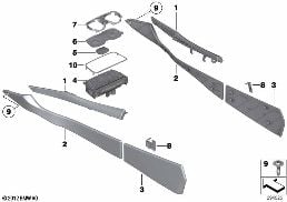 Montaj parçaları, orta konsol diagram for BMW 7 Series F03 750LiS