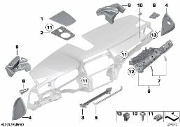 Montaj parçaları, gösterge paneli, üst diagram for BMW 7 Series F03 750LiS