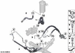 Hidrolik direksiyon-Yağ hatları diagram for BMW X5 E70 LCI 35dX