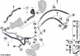 HYDRO STEERING-OIL PIPES diagram for BMW 5 Series F11 LCI 535iX
