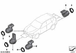 Système d'aide au stationnement (PDC) diagram for BMW X3 E83 LCI 2.0d