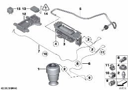 Nivaareglering, luftfjaeder och styrdon diagram for BMW 5 Series F07 GT 550i