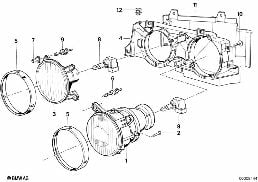 SINGLE COMPONENTS FOR HEADLIGHT diagram for BMW 5 Series E34 525i