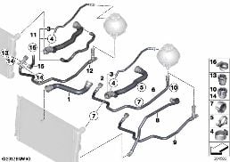 Chladicí systém-vedení vodních hadic diagram for BMW X3 F25 20dX