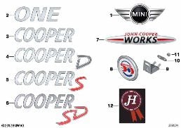 EMBLEMS / LETTERINGS diagram for BMW MINI Clubman R55 LCI Cooper S