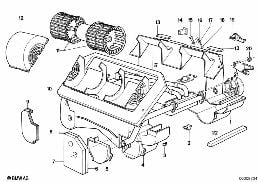 HOUSING PARTS, HEATER BEHR diagram for BMW 3 Series E21 318