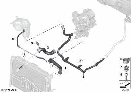 COOLING SYSTEM WATER HOSES diagram for BMW 3 Series E90 316i
